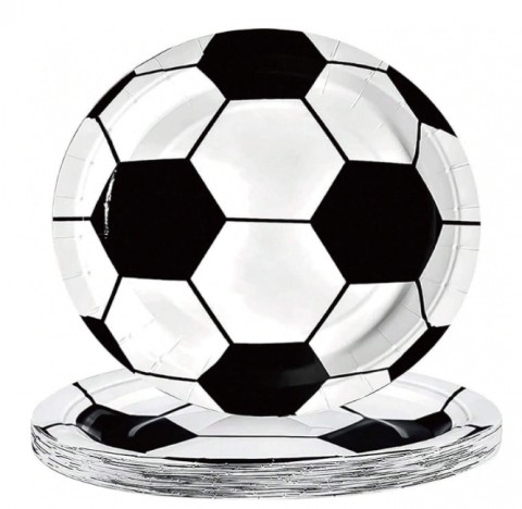 white and black soccer, disposable paper plates for birthday