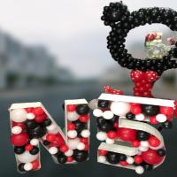 cartoon letter and number with balloon